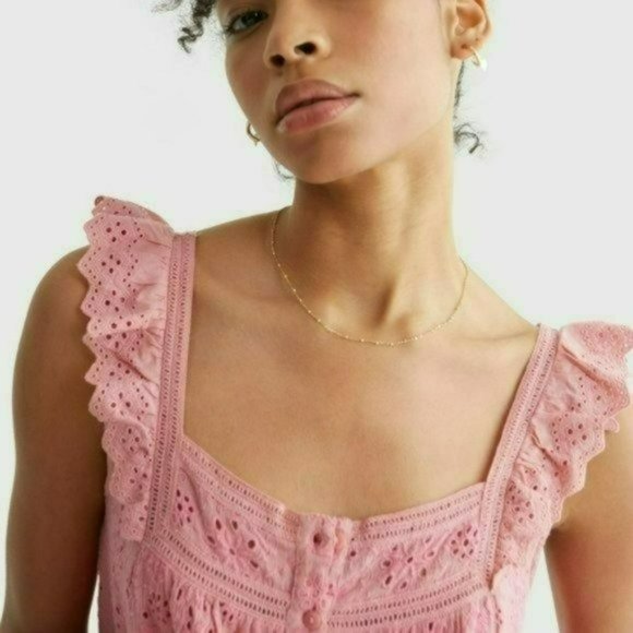 NWT Lucky Brand Embroidered Ruffle Button Down Tank Top - Picture 9 of 10